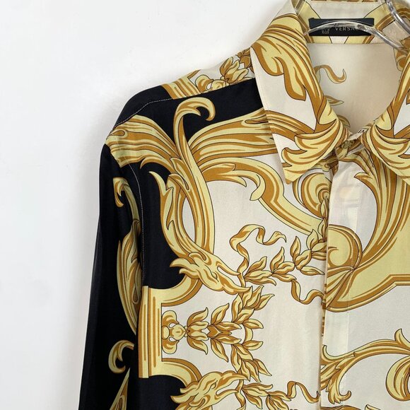 Versace Baroque Print Button-Up Silk Shirt - Picture 3 of 8